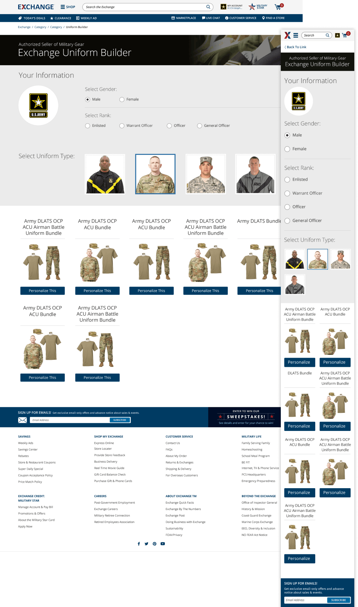 High-fidelity design of the Uniform Builder landing page
