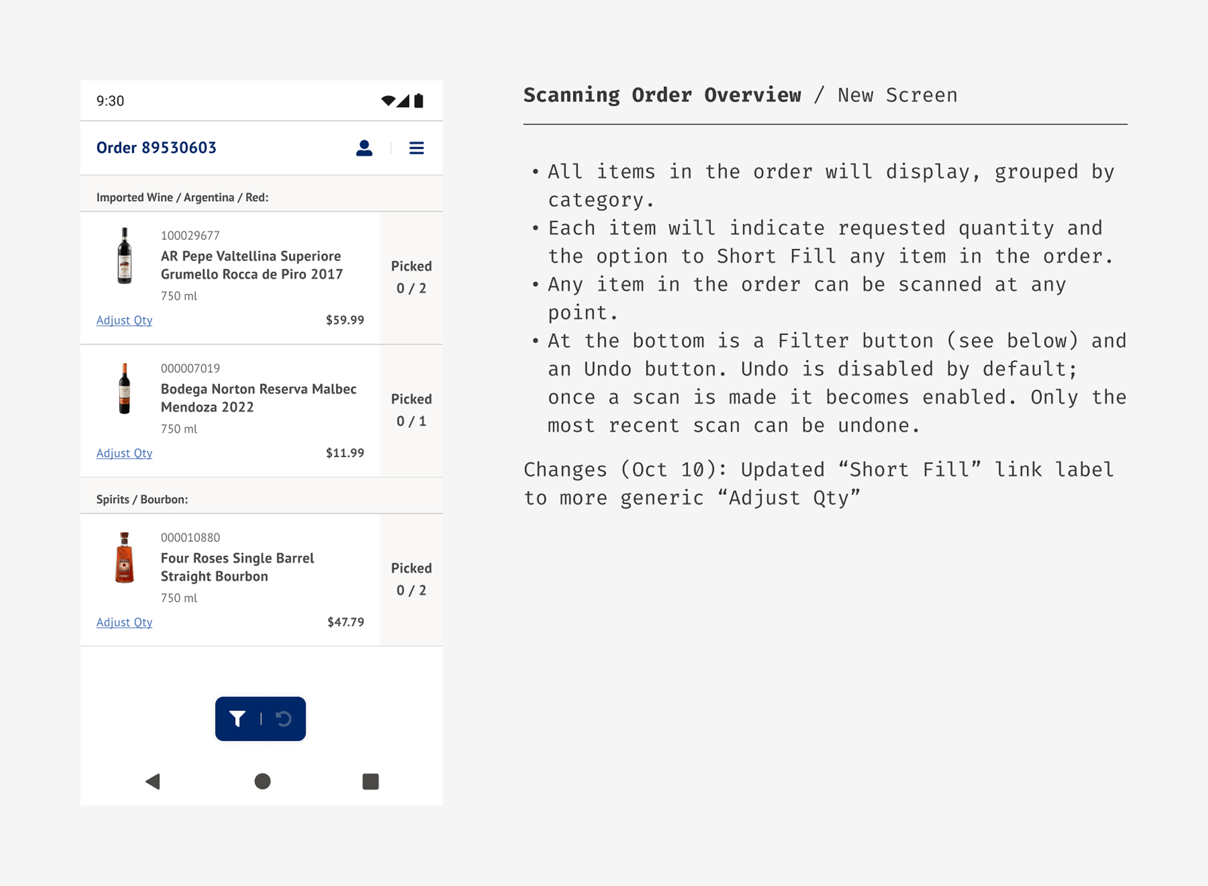 Functional specification document detailing scanning interaction states