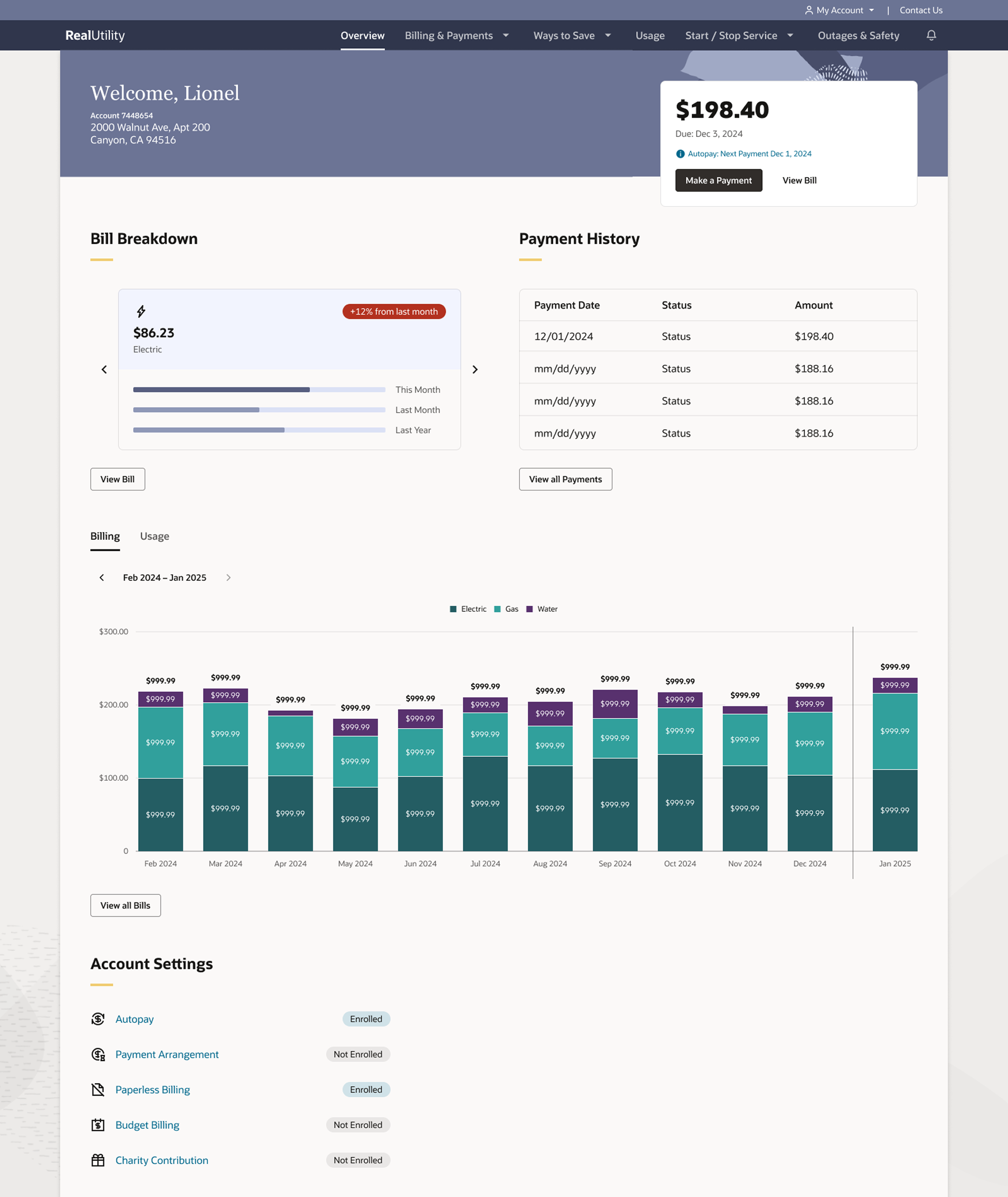 Desktop view of the redesigned Oracle utilities customer portal landing page