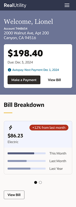 Mobile view of the redesigned Oracle utilities customer portal